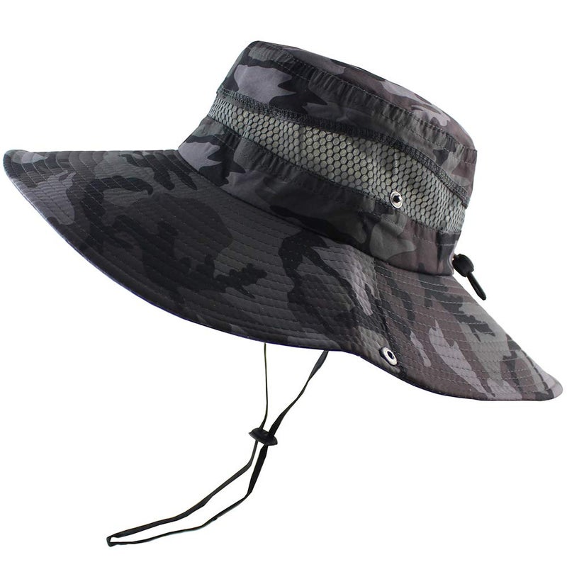 CAMOLAND Summer Fishing Sun Boonie Hat Camouflage Outdoor UV Protection Large Brim Bucket Safari Cap Breathable Mesh - Image 1